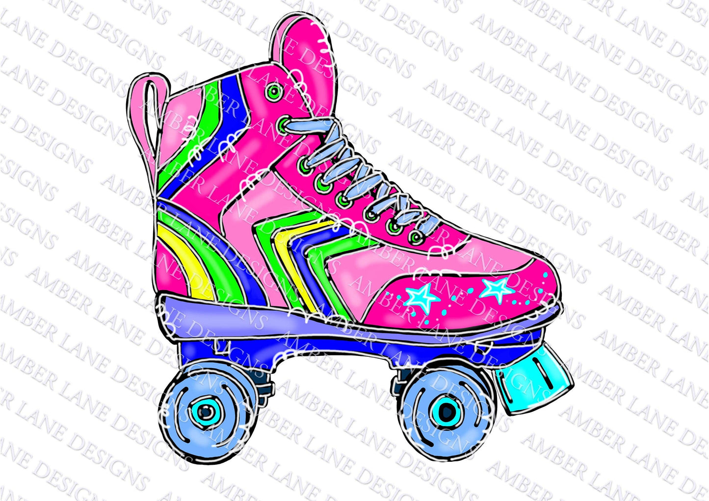 Pink Retro Roller Skate hand drawn PNG file