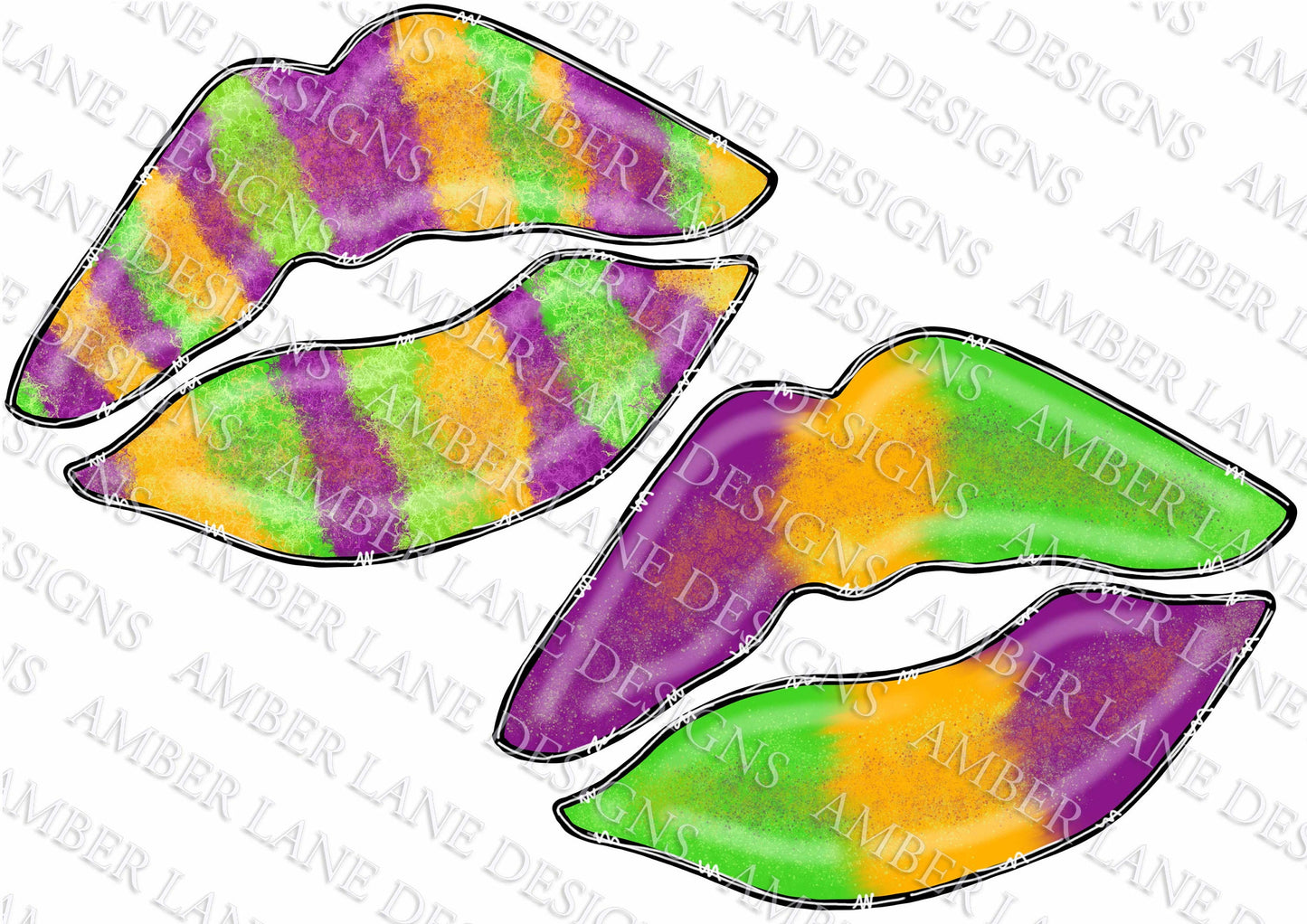 Mardi Gras doodle lips bundle 2 png files