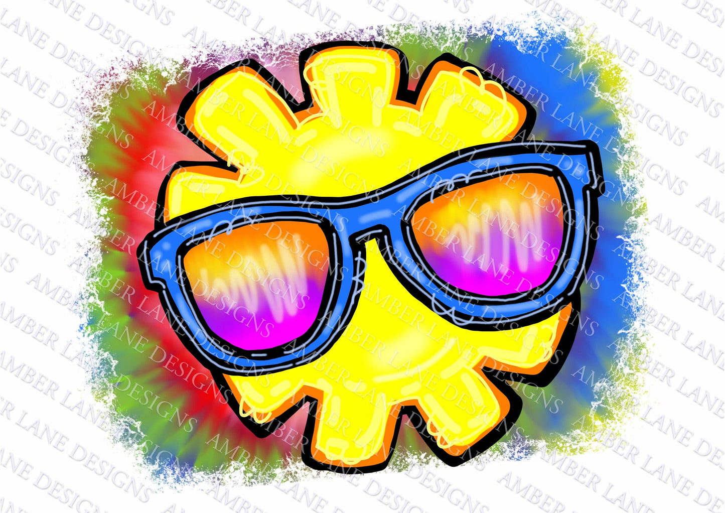 Sun with Sunglasses with a tie-dye background 2 png files