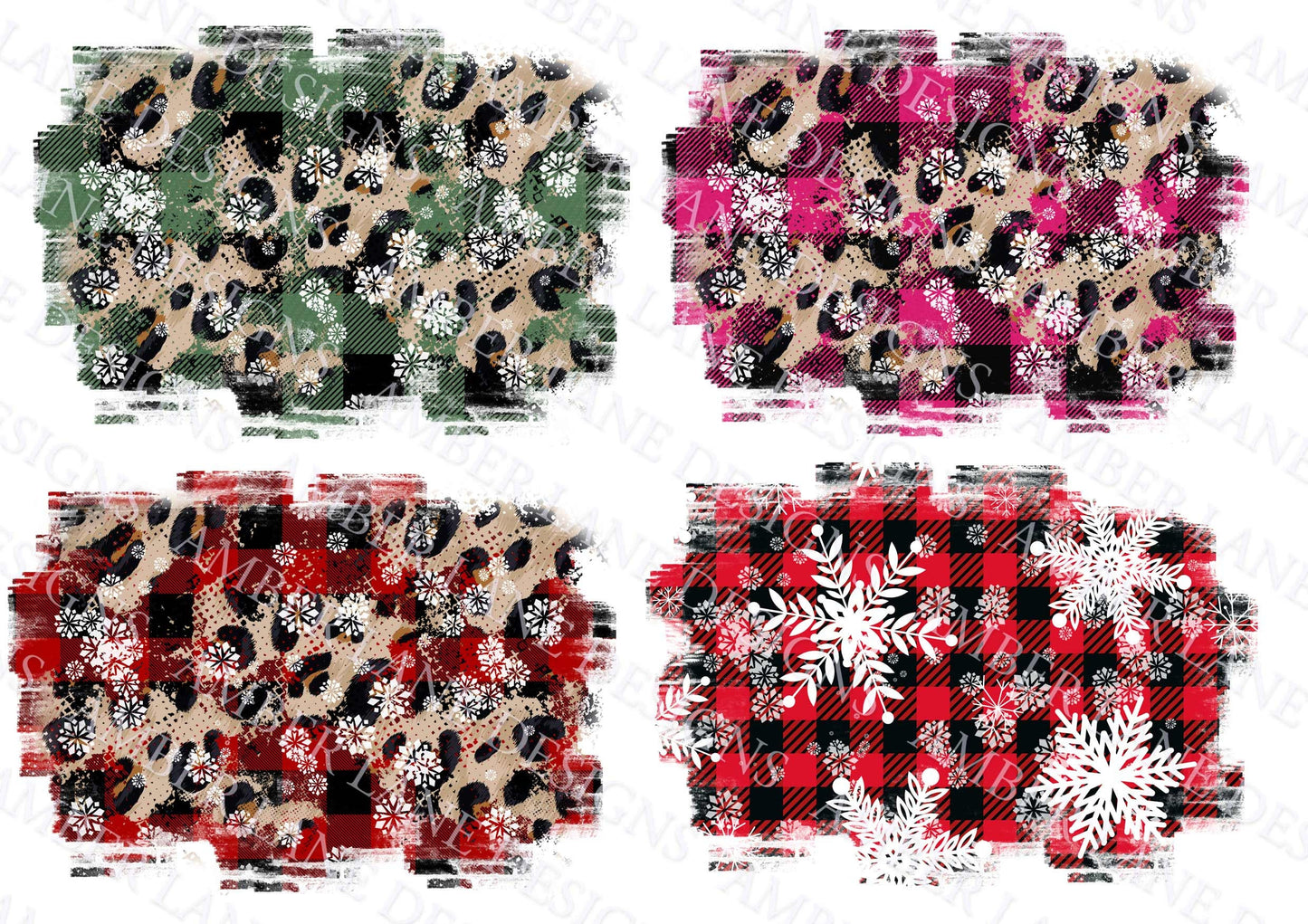 Leopard and Buffalo plaid with snowflakes bundle backsplash frames 4 png files