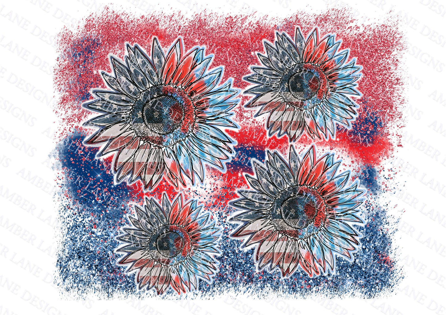 USA Sunflowers Red White and Blue glitter patch png file