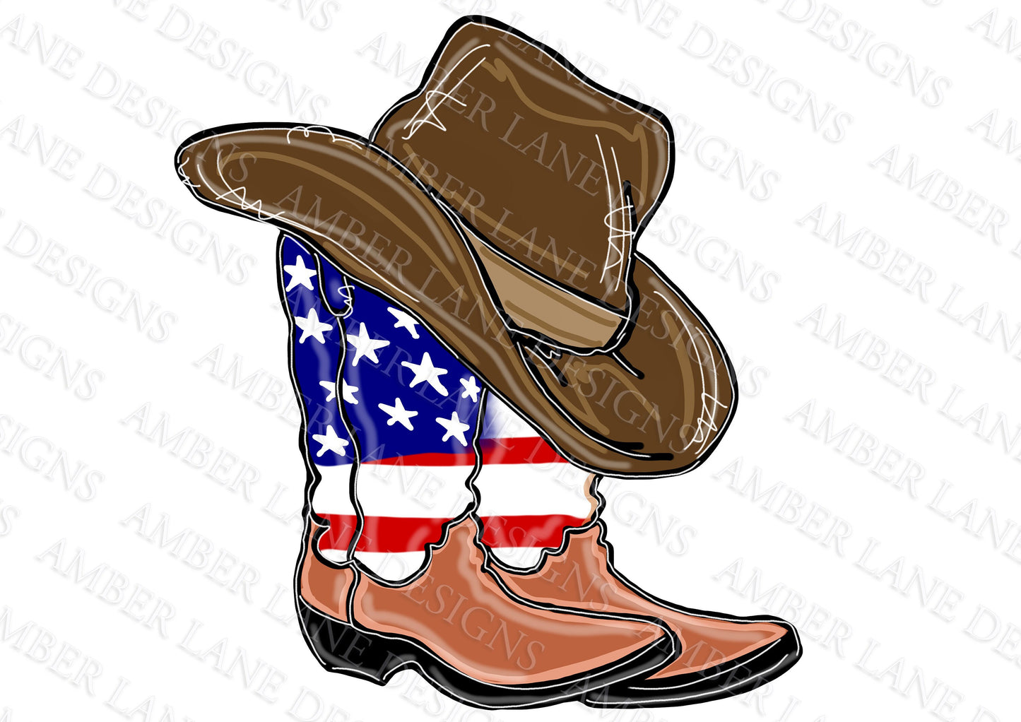 Rustic Patriotism: Cowboy Boots USA with Hat On Top Design Boot Scootin' Independence Red, White, and Rodeo