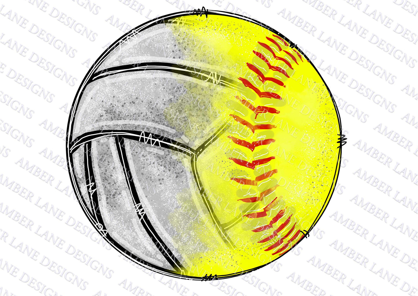 Half Softball Volleyball Watercolor Sublimation PNG Design