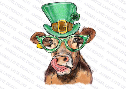 Lucky Bovine Charm: St. Patrick's Day Cow PNG Green Pasture Moo-d Grazing Heifer Steer