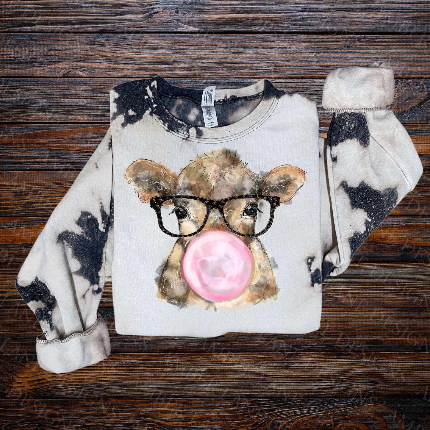 Cow with bubblegum  and Glasses  PNG | Hand Drawn | Sublimation PNG |