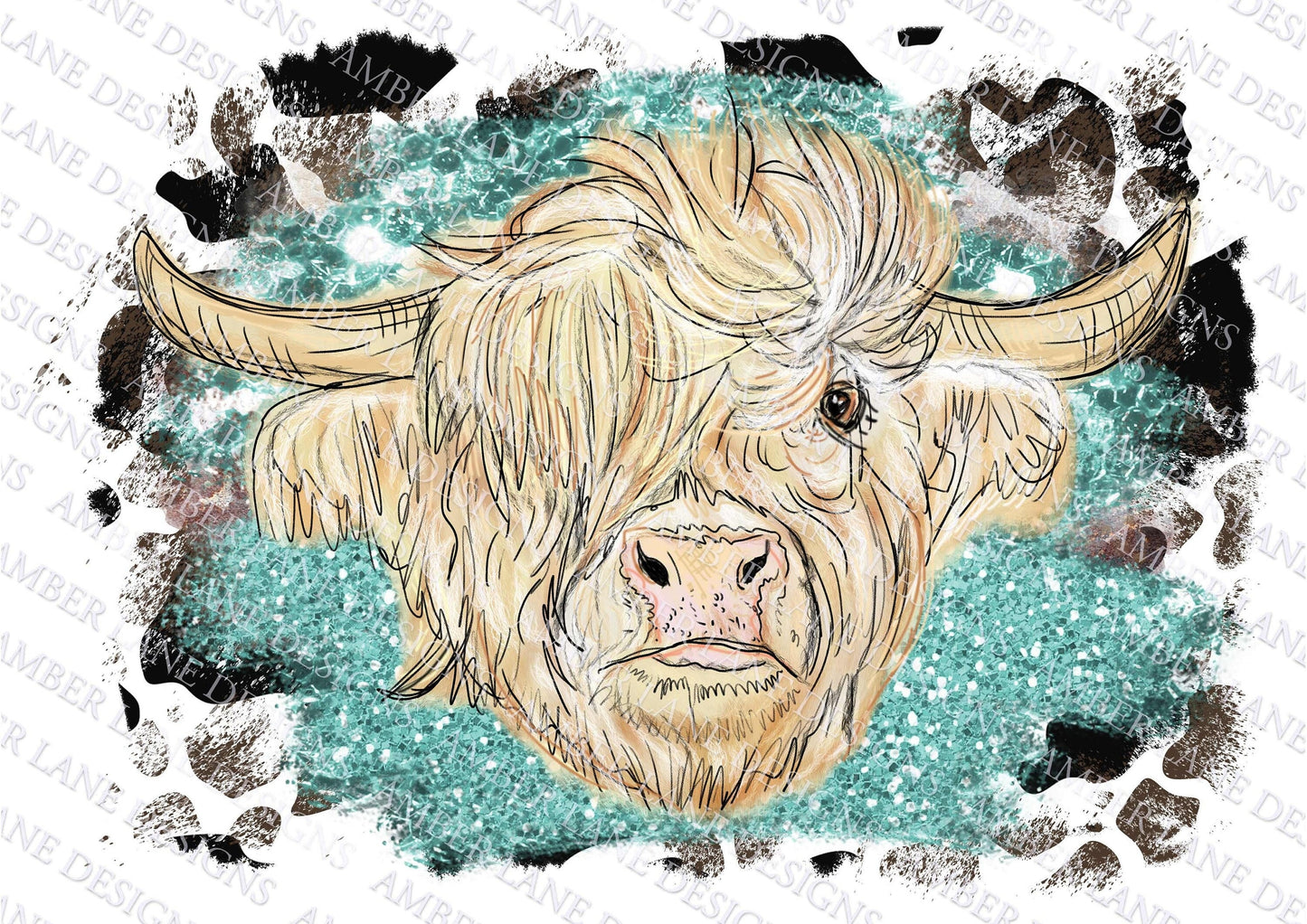 Cream Highland Cow on a cowhide background png file tumbler wrap