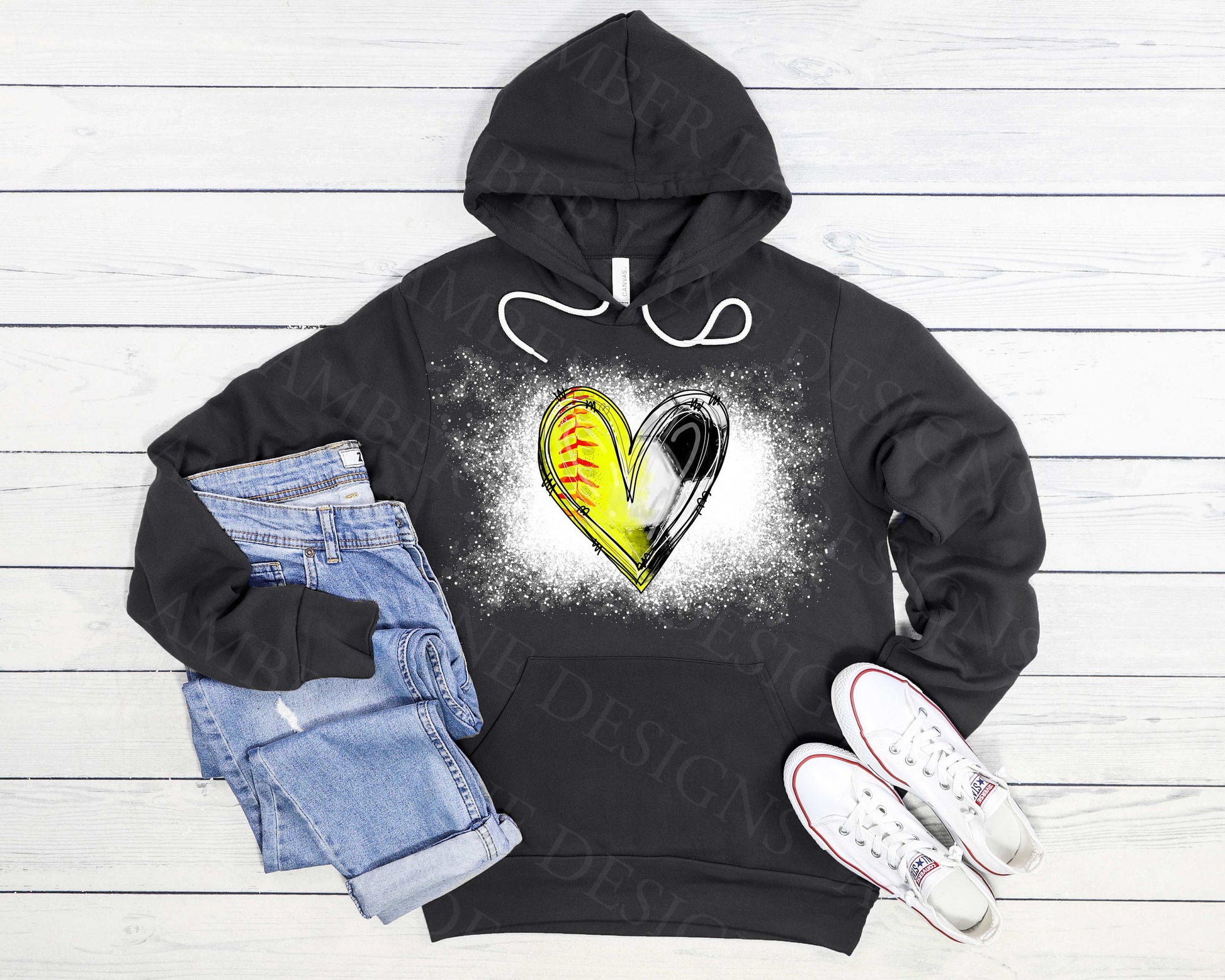 Heart softball Soccer Ball digital file on a grey hoodie