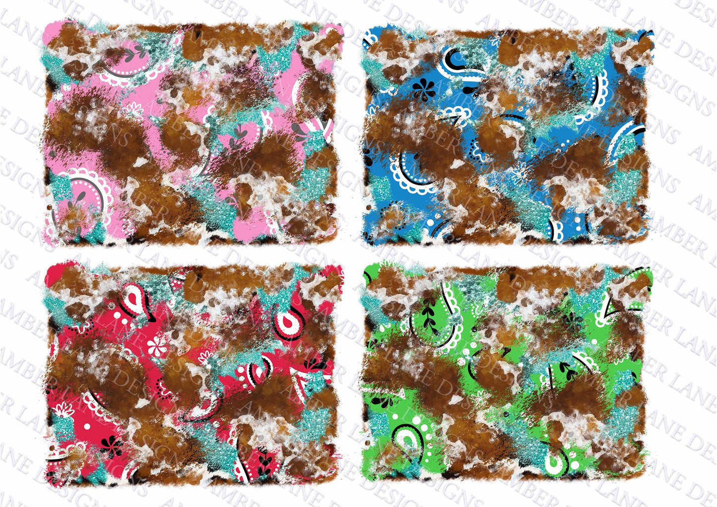 Western bandana backgrounds with glitter and cowhide bundle 4 png files.