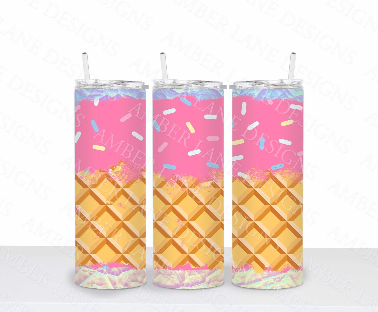 hot pink ice cream tumbler design with sprinkles