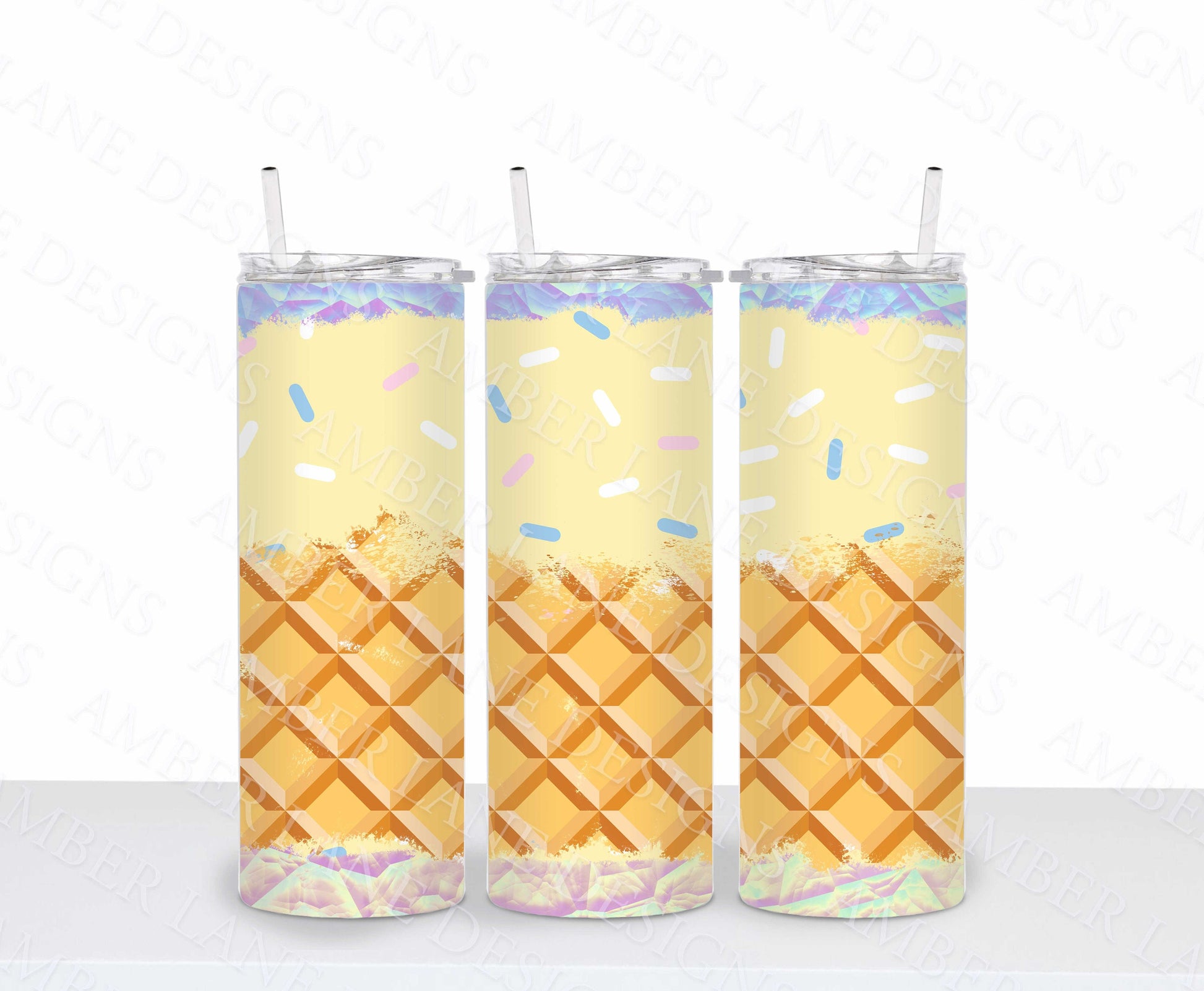 yellow ice cream with sprinkles design on tumblers