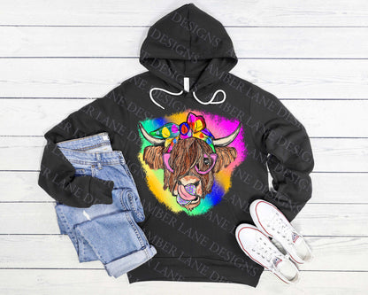 easter highland cow on dark grey sweater