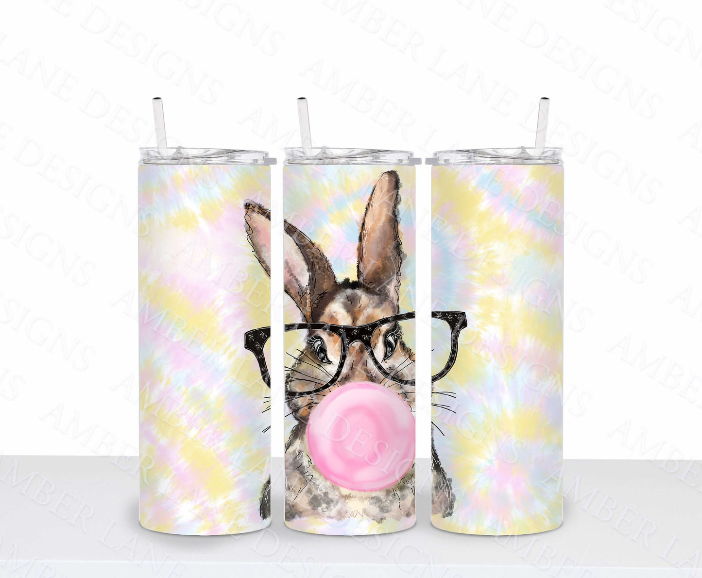 Bunny with glasses & bubblegum PNG | Sublimation |Hand painted Watercolor| |