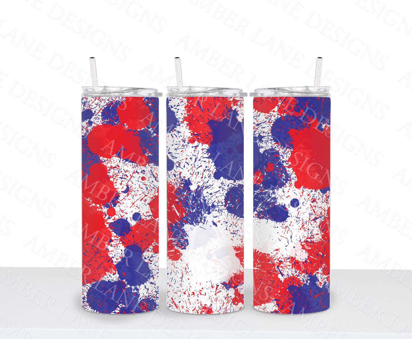 Usa 4th July colors paint splats tumber 20oz SKINNY TUMBLER straight wrap 1 jpeg file