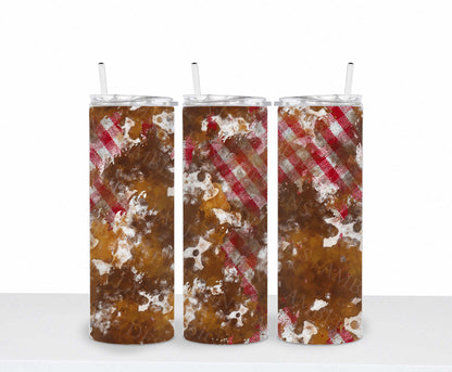 Red plaid with brown cow print patches TUMBLER wrap