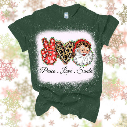 A Peace love Santa digital download sublimation mockup on a bleached t-shirt