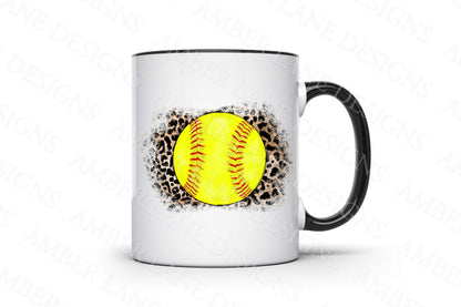softball leopard on white mug