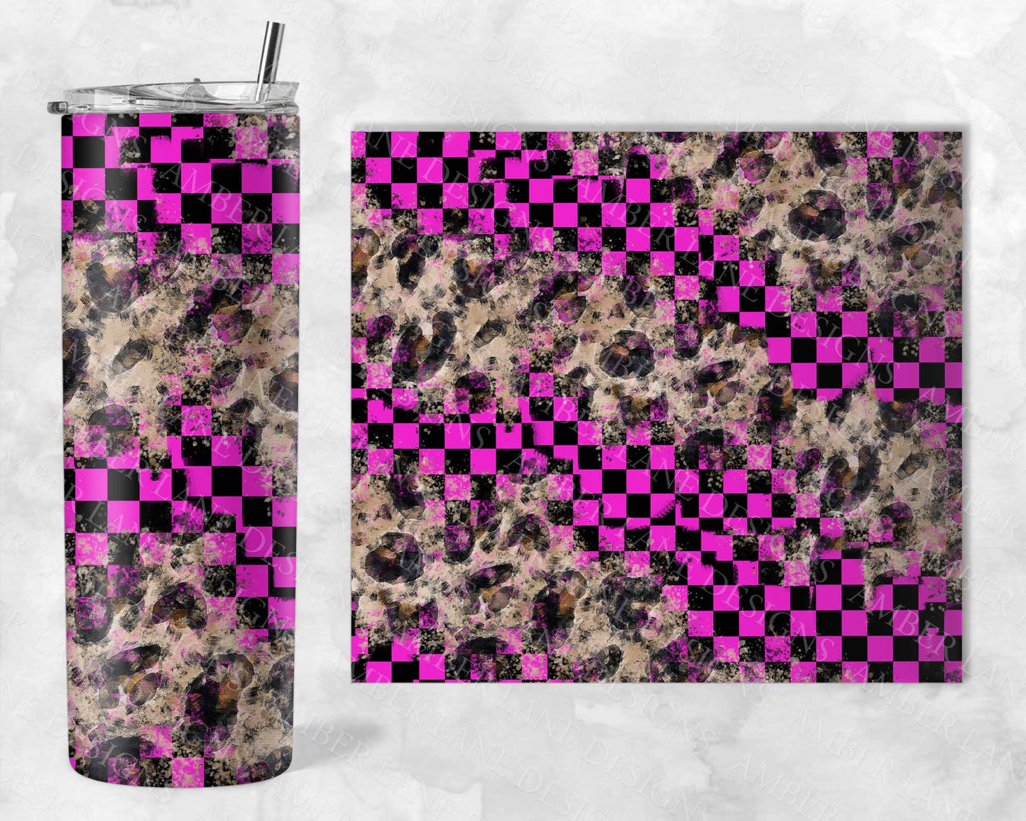 Pink check leopard racing  20oz SKINNY TUMBLER straight wrap 1 jpeg file