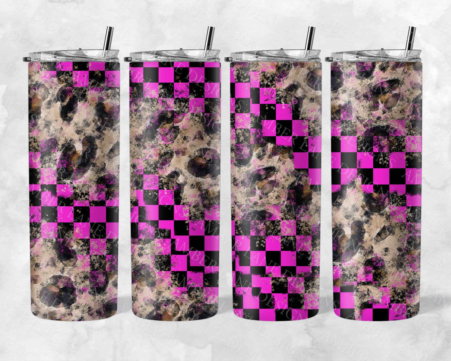 Pink check leopard racing  20oz SKINNY TUMBLER straight wrap 1 jpeg file