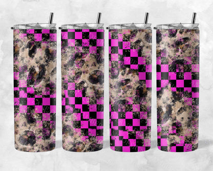 Pink check leopard racing  20oz SKINNY TUMBLER straight wrap 1 jpeg file