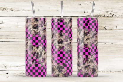 Pink check leopard racing  20oz SKINNY TUMBLER straight wrap 1 jpeg file