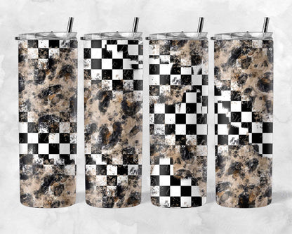 Black and White check leopard racing  20oz SKINNY TUMBLER straight wrap 1 jpeg file