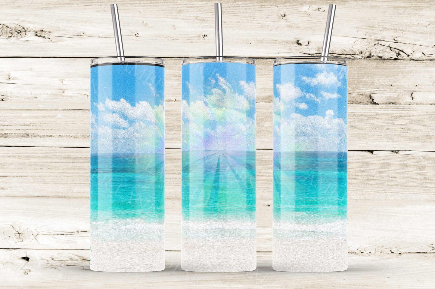 Beach tumbler 20oz SKINNY TUMBLER straight wrap 3 jpeg files (not seamless)