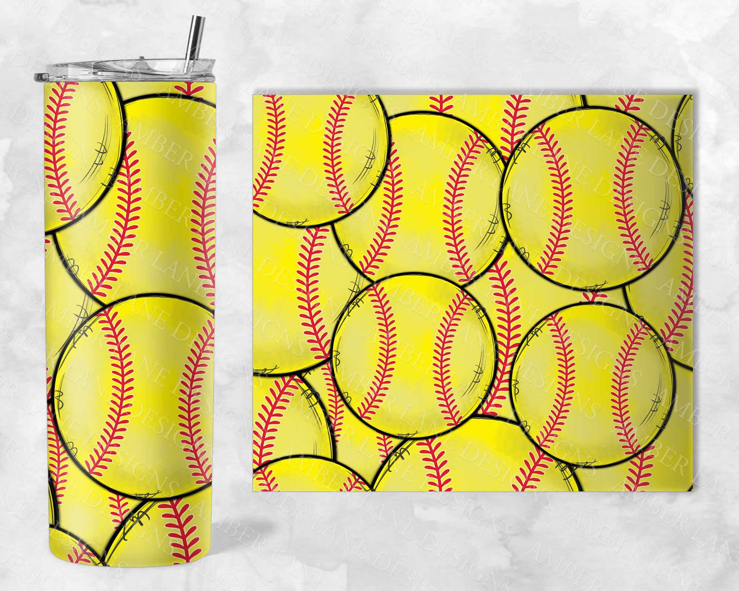 Softball tumbler 20oz SKINNY TUMBLER straight wrap 1 jpeg file