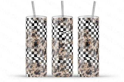 Black and White check leopard racing  20oz SKINNY TUMBLER straight wrap 1 jpeg file