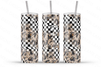 Black and White check leopard racing  20oz SKINNY TUMBLER straight wrap 1 jpeg file