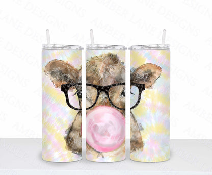 Cow with bubblegum  and Glasses  PNG | Hand Drawn | Sublimation PNG |