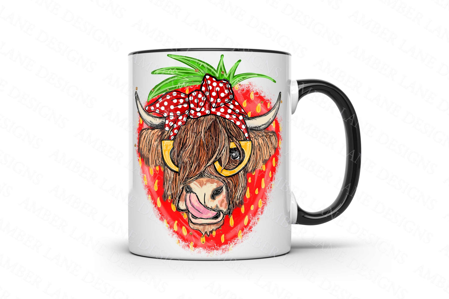 Strawberry Highland Cow bandana and glasses  PNG | Hand Drawn | Sublimation PNG |
