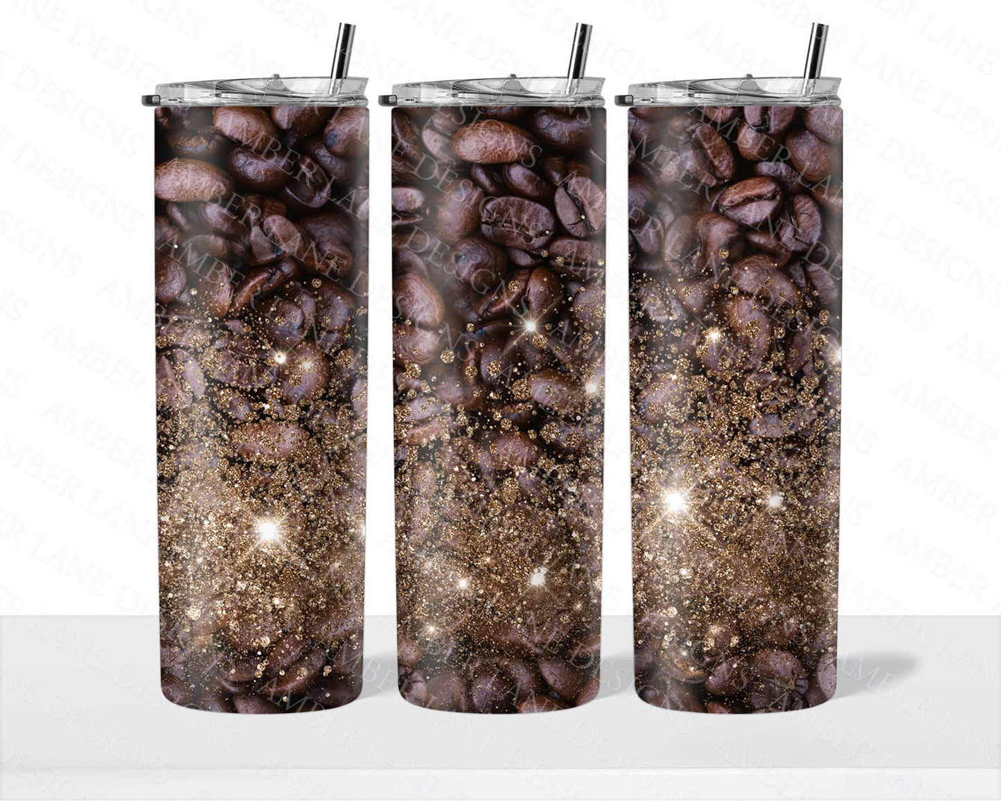 Coffee beans with glitter 20oz SKINNY TUMBLER straight wrap 1 jpeg file