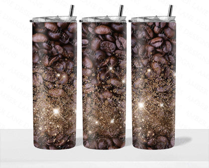 Coffee beans with glitter 20oz SKINNY TUMBLER straight wrap 1 jpeg file