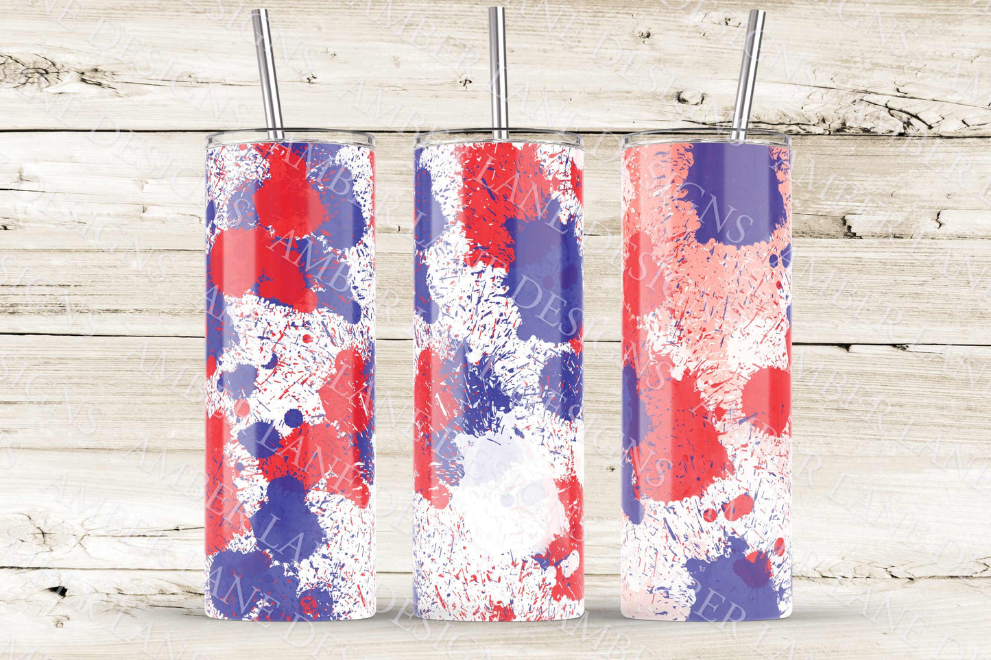 Usa 4th July colors paint splats tumber 20oz SKINNY TUMBLER straight wrap 1 jpeg file