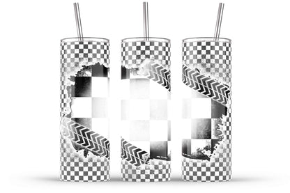 Racing checks bleach 20oz SKINNY TUMBLER straight wrap 1 jpeg file