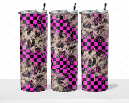 Pink check leopard racing  20oz SKINNY TUMBLER straight wrap 1 jpeg file