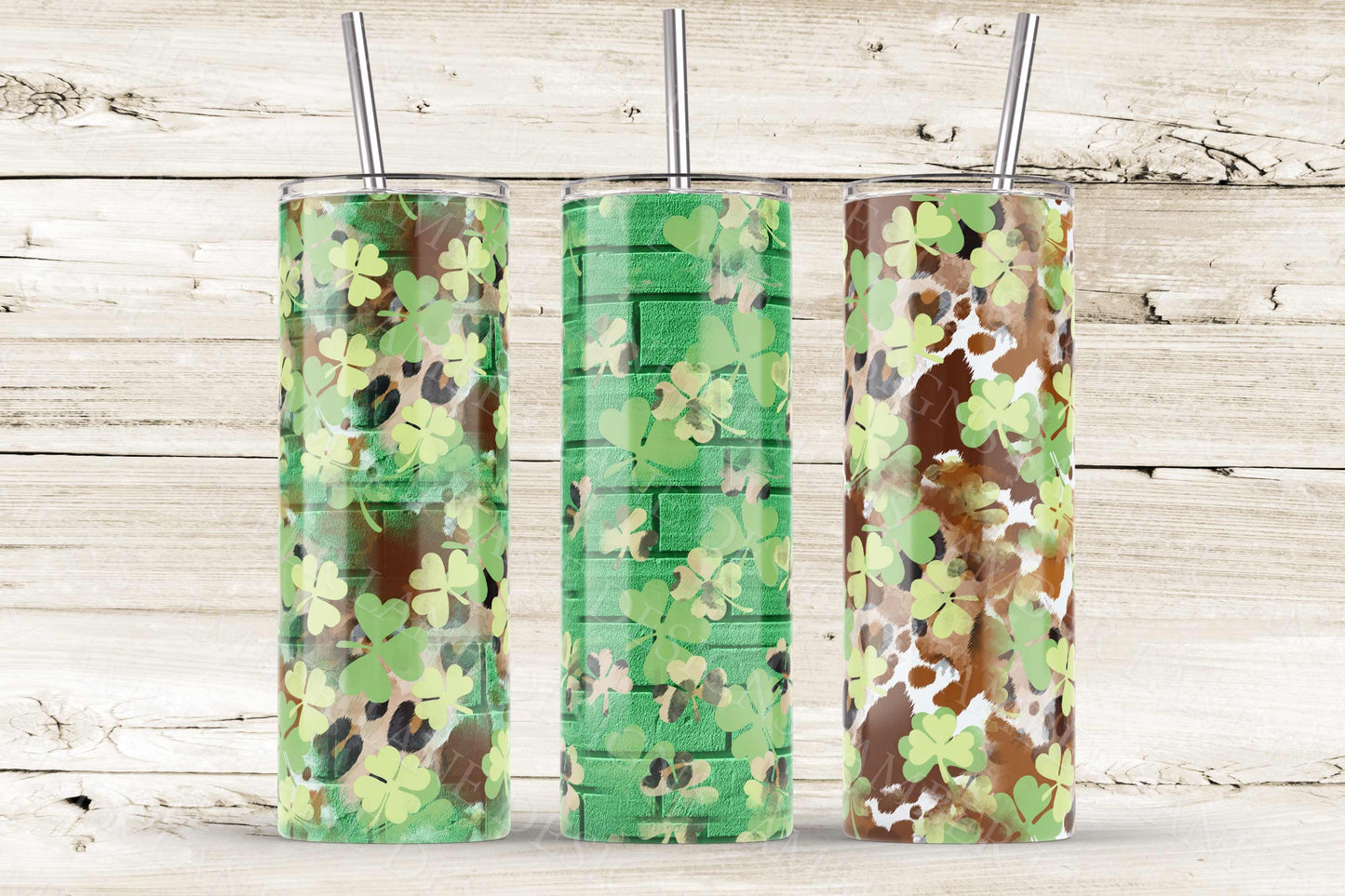 St patrick's four leaf clovers 20oz SKINNY TUMBLER straight wrap bundle 3 jpeg files