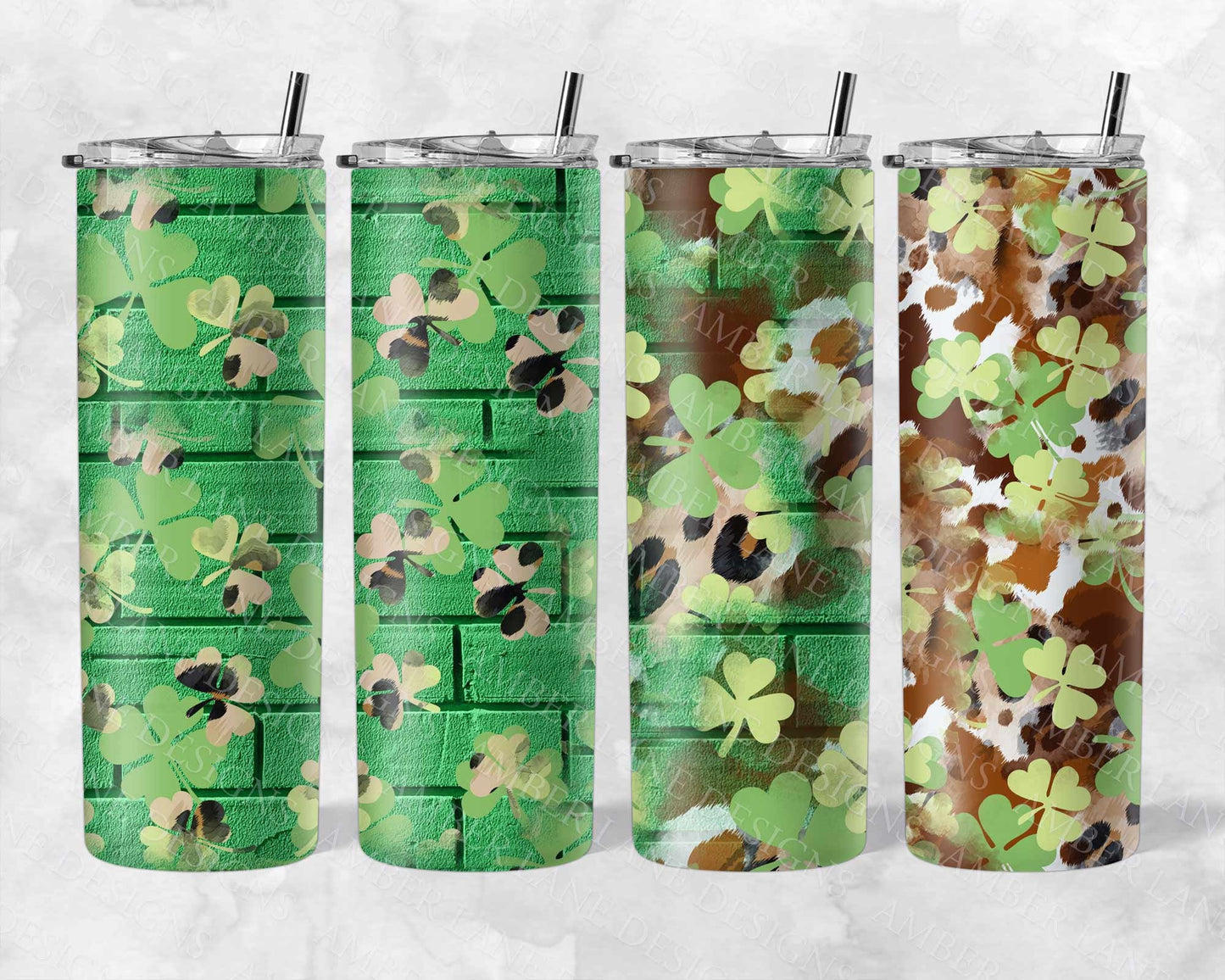St patrick's four leaf clovers 20oz SKINNY TUMBLER straight wrap bundle 3 jpeg files