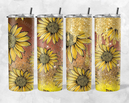 Sunflower Serenity: 20oz Skinny Tumbler in Straight Elegance Golden Bloom Bliss Harvest Sunshine Petals and Sips ields of Gold 1 jpeg file