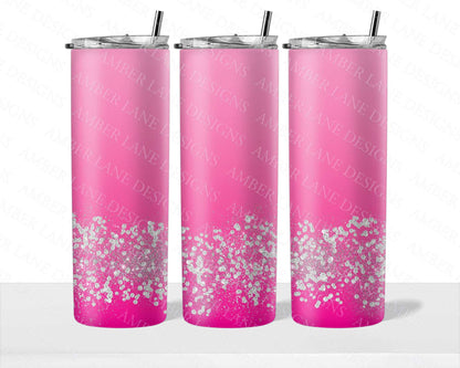 Pink ombre diamonds and glitter  20oz SKINNY TUMBLER straight wrap 1 jpeg file