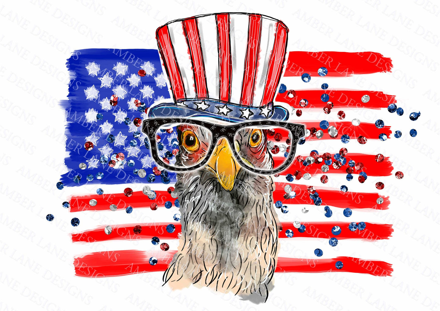 Chicken with uncle sam hat and glasses USA 4th of July PNG file