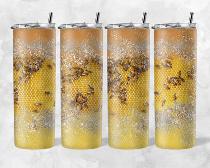 Bumble bee and honeycomb glitter 20oz SKINNY TUMBLER straight wrap 1 jpeg file (not seamless)