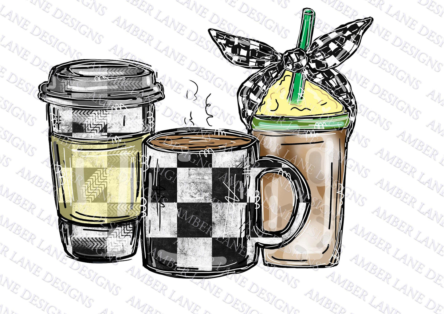 Racing Coffee Cups with bandana png doodle file