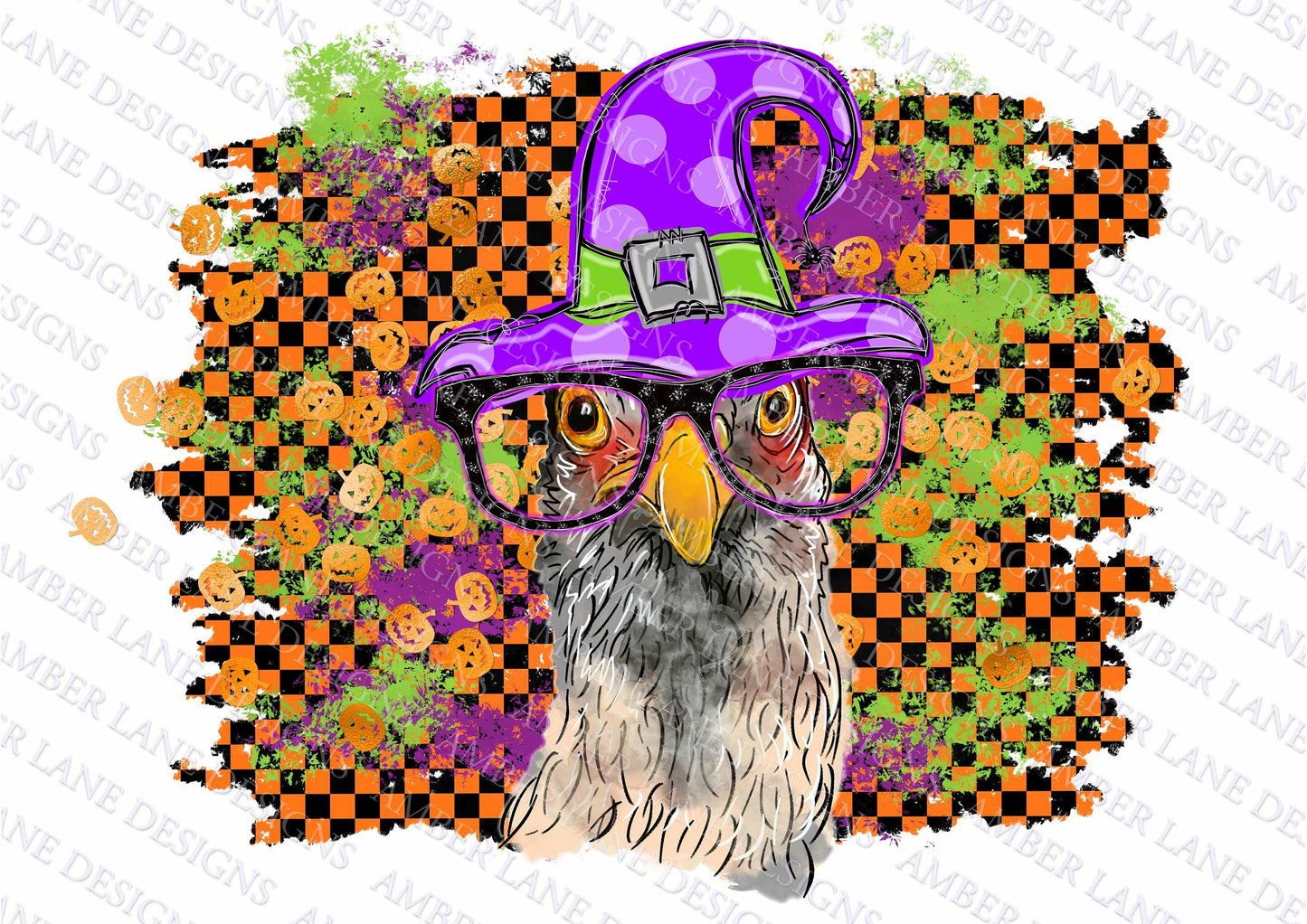 Chicken with Purple Halloween Witches hat  PNG file