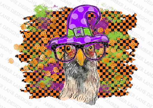 Chicken with Purple Halloween Witches hat  PNG file
