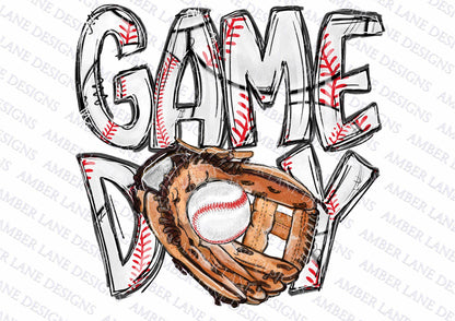 Game Day baseball png file with baseball glove