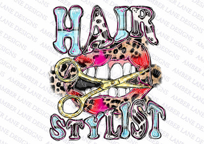 Hair Stylist with Hairdresser lips with scissors png digital file