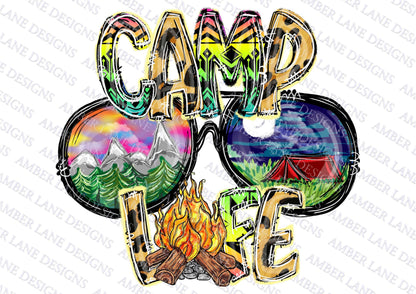 Sun-Kissed Adventures: Camp Life with Sunglasses PNG File