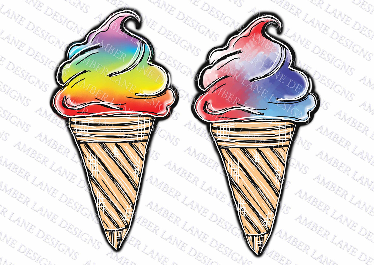 Rainbow Ice Cream cones Bundle 2 png files