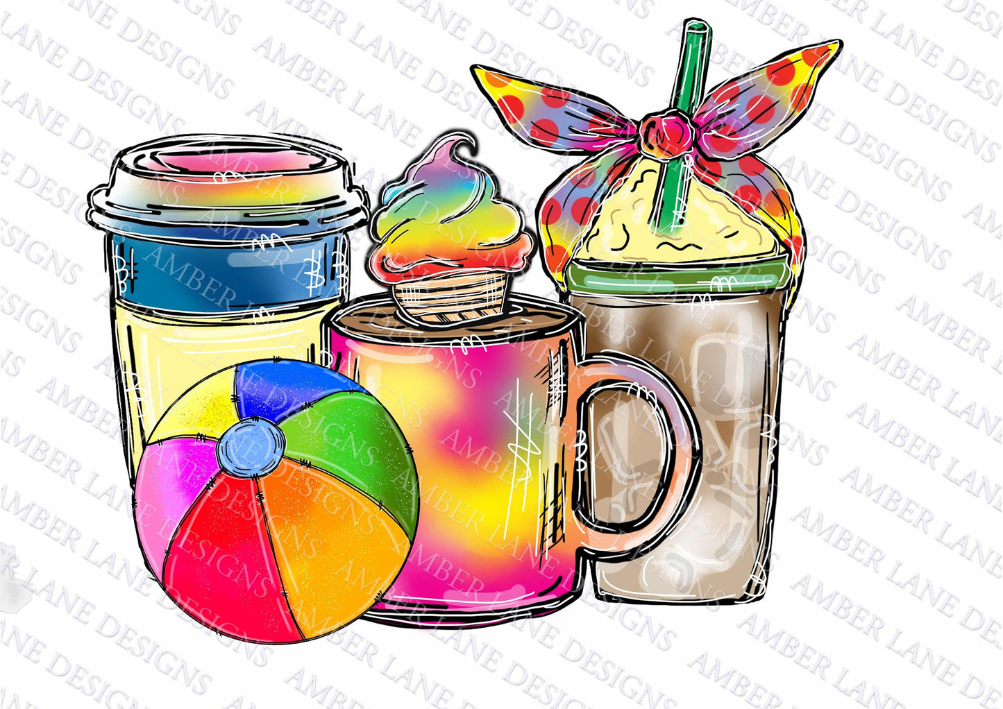 Summer Coffee Cups with bandana png doodle file